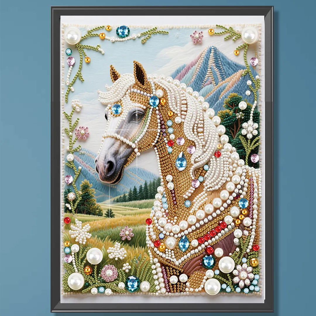 Horse Special Shaped DIY Partial Drill Diamond Art Pearl Painting Kit for Adults Beginners Home Decor Art Craft Pearl Diamond Painting 30x40cm