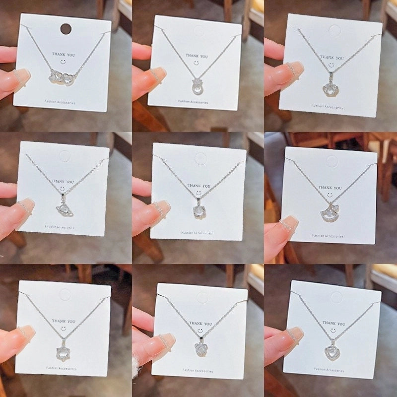 Fashion Heart Shape Titanium Steel Inlay Zircon Pendant Necklace 1 Piece