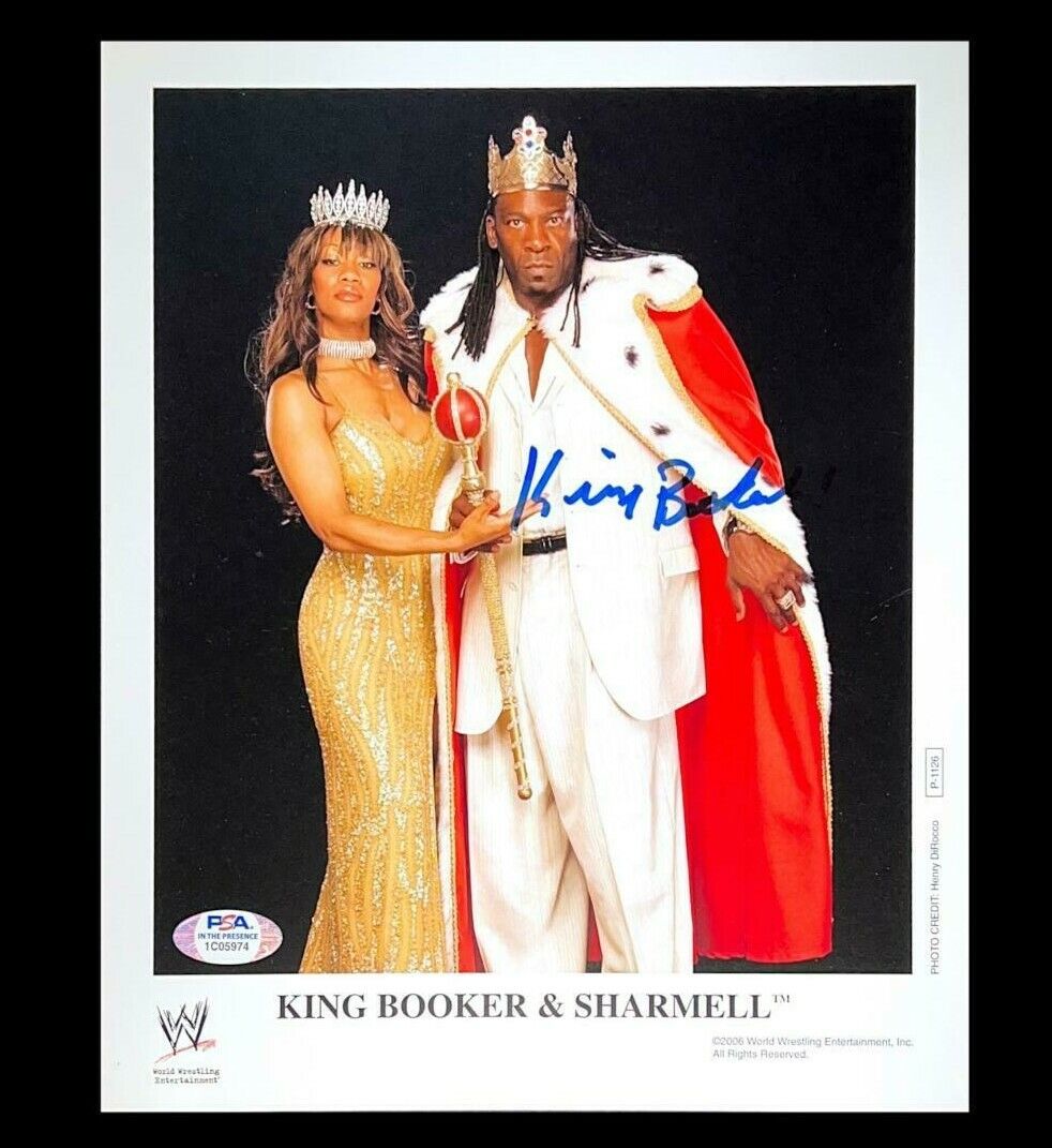 WWE KING BOOKER T P-1126 HAND SIGNED AUTOGRAPHED 8X10 PROMO Photo Poster painting WITH PSA COA