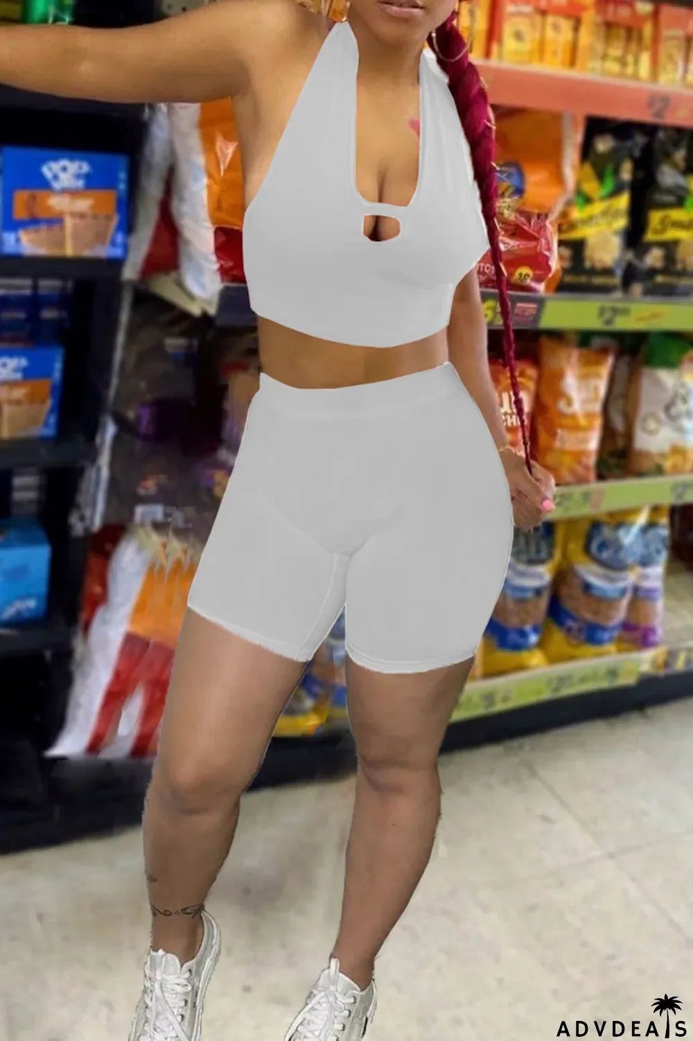 Black Sexy Solid Patchwork V Neck Sleeveless Two Pieces