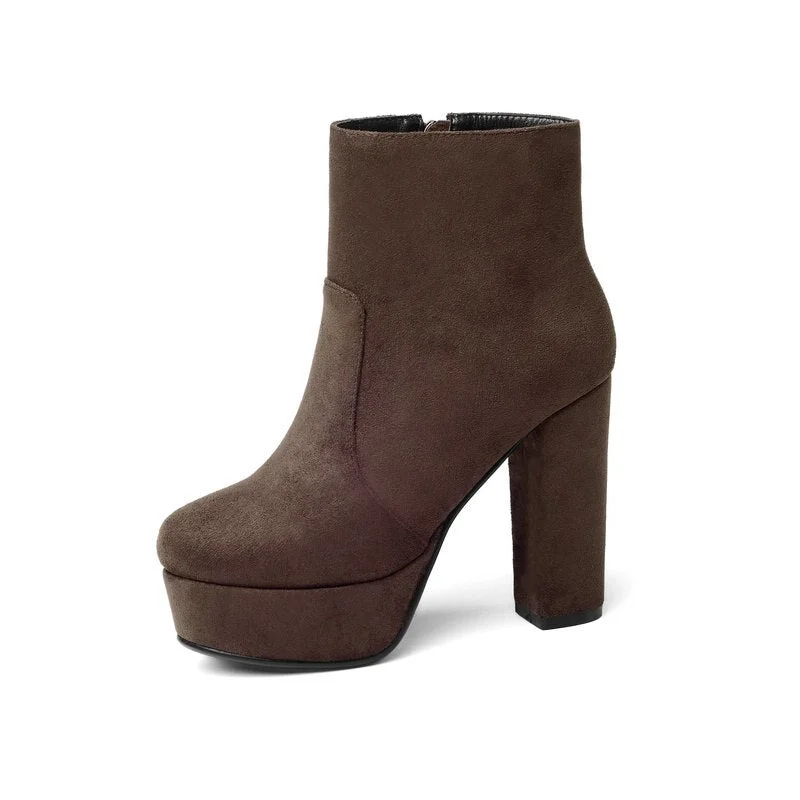 NEMAONE 2020 new top quality flock leather boots women high heels platform ankle boots for women round toe autumn winter shoes