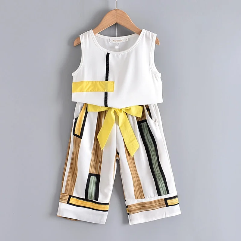 Bear Leader Girls Clothing Sets  Summer Fashion girls sleeveless Splicing design T-shirt+Casual pants 2Pcs Girls Clothes