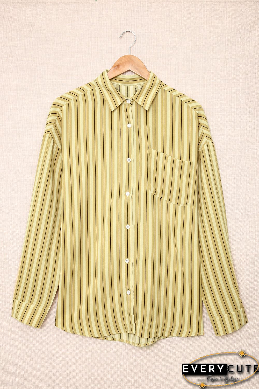 Yellow Striped Buttons Closure Long Sleeve Shirt