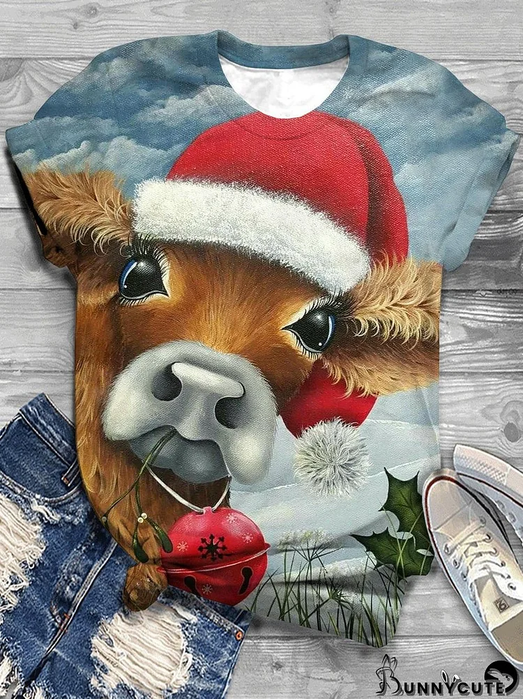 Women's Christmas Cow Print T-Shirt