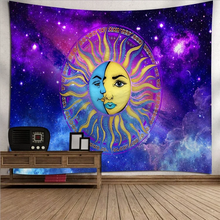Sun Moon Mandala Tapestry Wall Hanging Celestial Wall Tapestry Hippie Wall Carpets Dorm Decor Psychedelic Tapestry