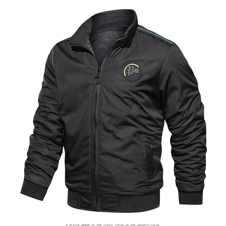 Men Fit Bomber Jacket Windbreaker Moto Street Coat Double-Sided Stand Collar Casual Men's Jacket Double-Sided Baseball
