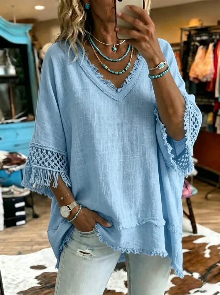 Women's Vintage Patchwork Ruffles Casual Shirt