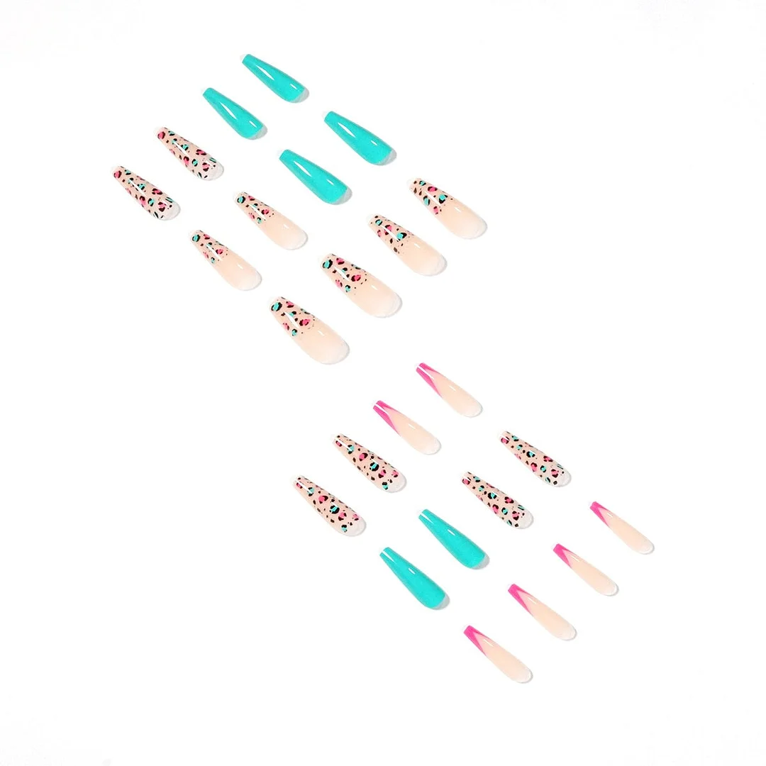 24pcs French Leopard Print Pattern Fake Nails Full cover Fake Nails Glue DIY Manicure Nail Art Tools-Nail Inspo