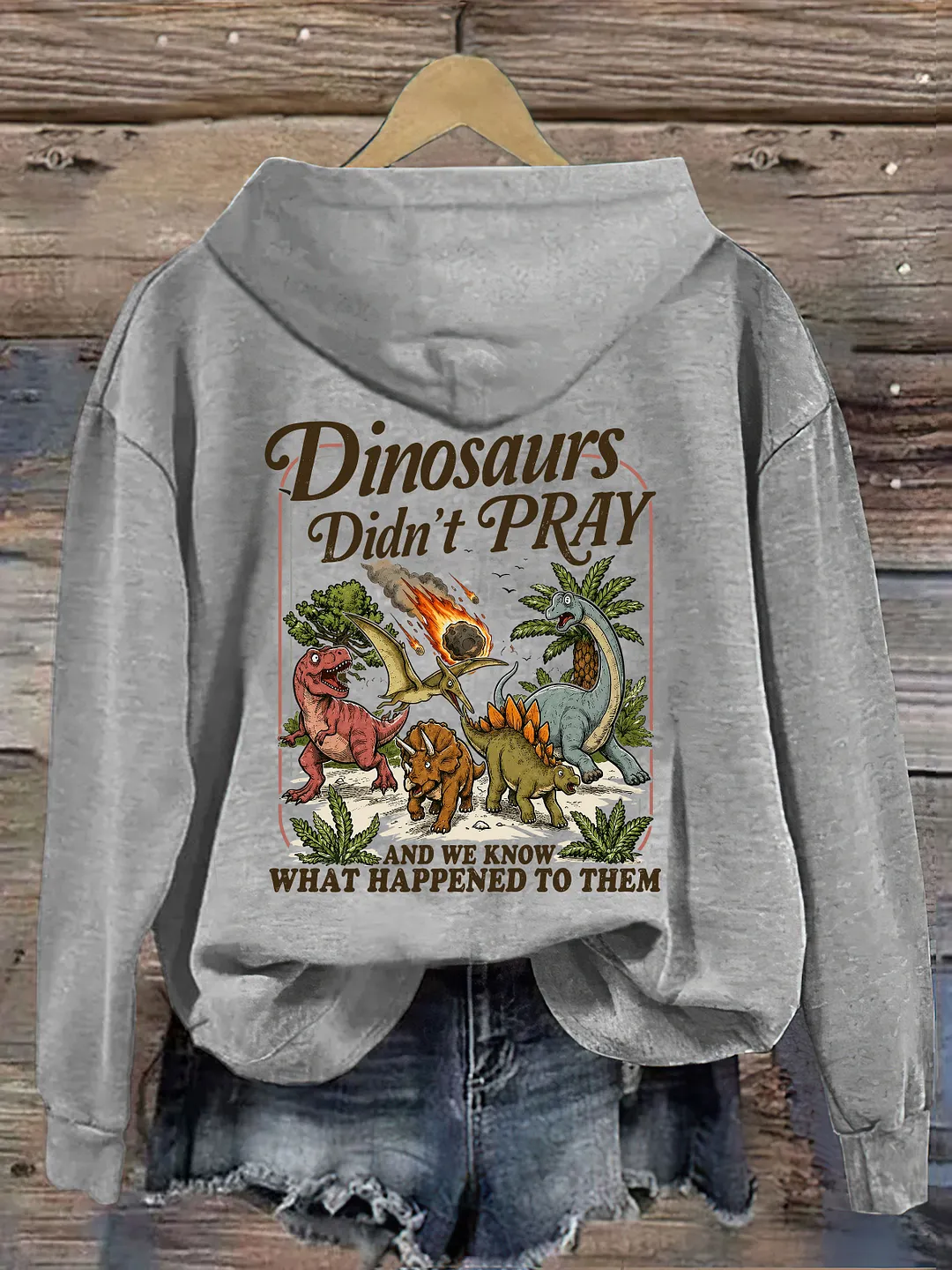 Dinosaurs Didn't Pray Funny Christian Hoodie