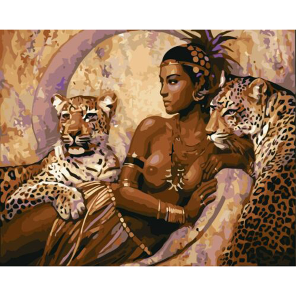 

50*40cm - Painting By Numbers - Woman Leopards, 501 Original