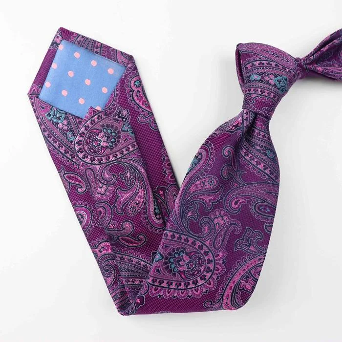 Cravate en soie violette à motif cachemire- SOIE PLUS