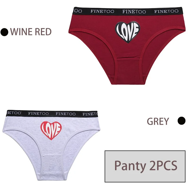 FINETOO 1/2PCS Women Cotton Underwear Love Sticker Letter M-XXL Panties + G-string Lingerie Female Pantys Girls Fashion Briefs