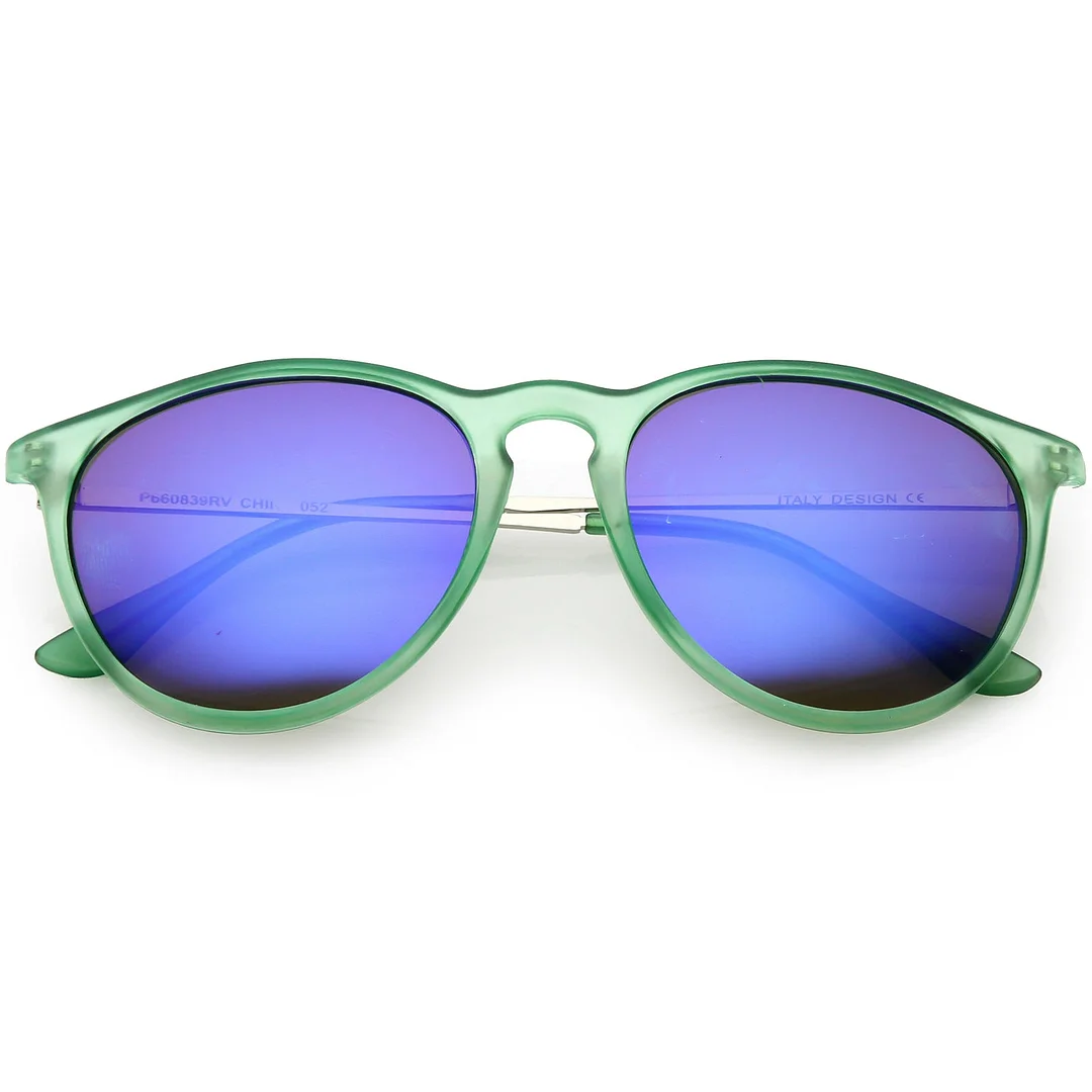 Modern Horn Rimmed glasses Metal Arms Round Mirrored Lens 52mm