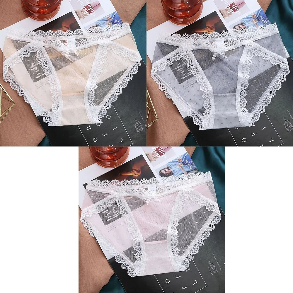 Billionm Women's Panties Mesh Lace Lingerie Temptation Low-waist Panties Transparent Hollow Out Briefs Women's Underwear M-XL