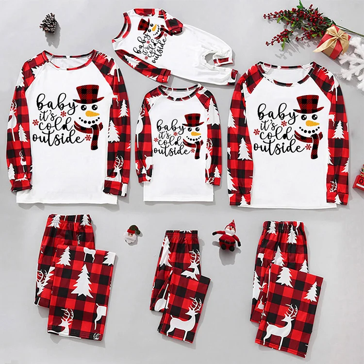Baby It's Cold Outside Snowman Print Christmas Matching Family Pajamas Sets