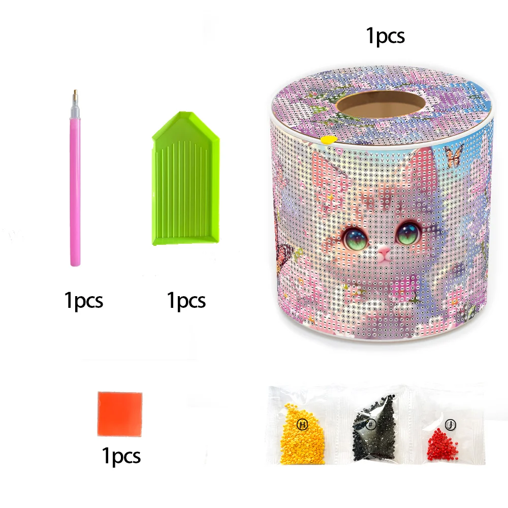Kitten DIY Diamond Painting Handmade Tissue Holder Rhinestones Decor Tissue Box