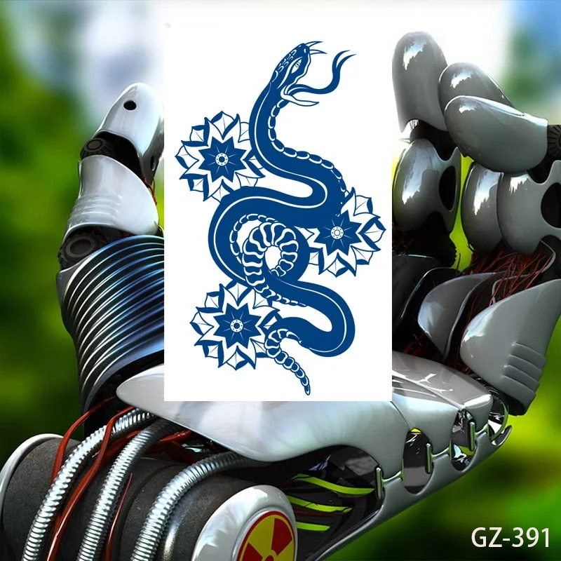 Temporary Waterproof Tattoo Stickers Seductive Snake Flower Ink Lasting Sexy Girls Arm Chest Waist Buttocks Realistic Fake Tatoo