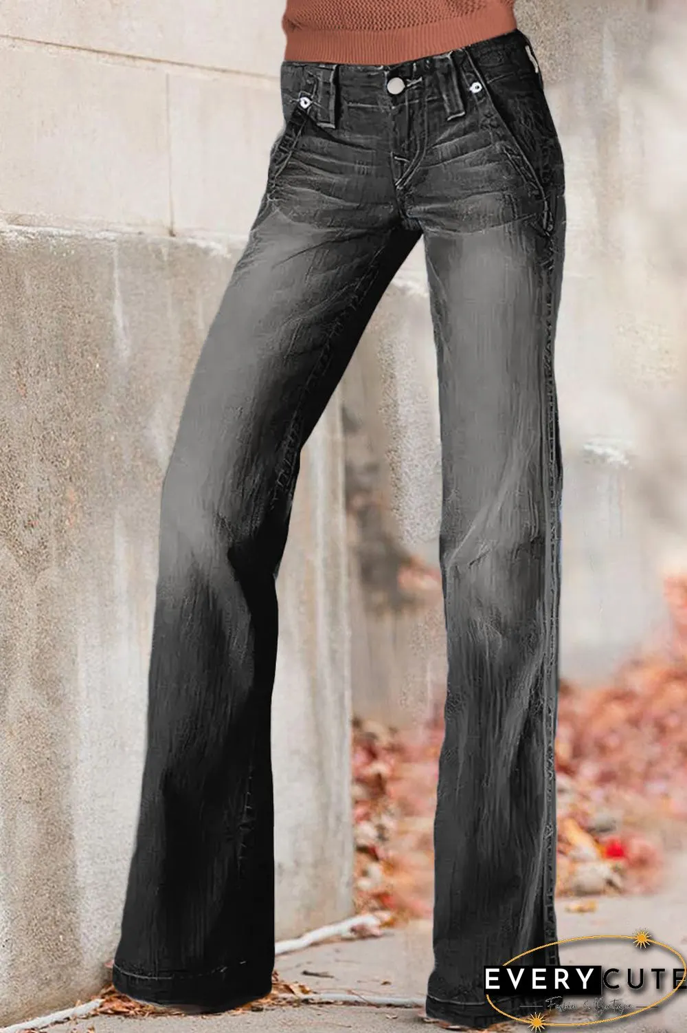 Zip Detail Flare Long Jeans
