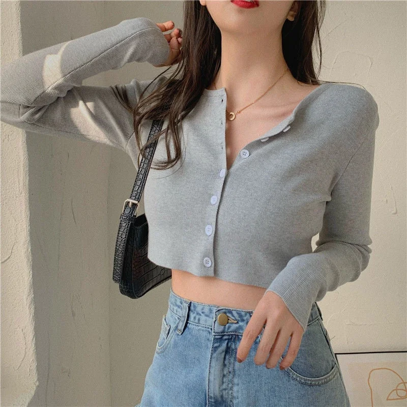 2020 New Summer Thin Knitted Cardigan Women Spring Long Sleeve Basic Cropped Sweaters Female Casual Short Jumper Top