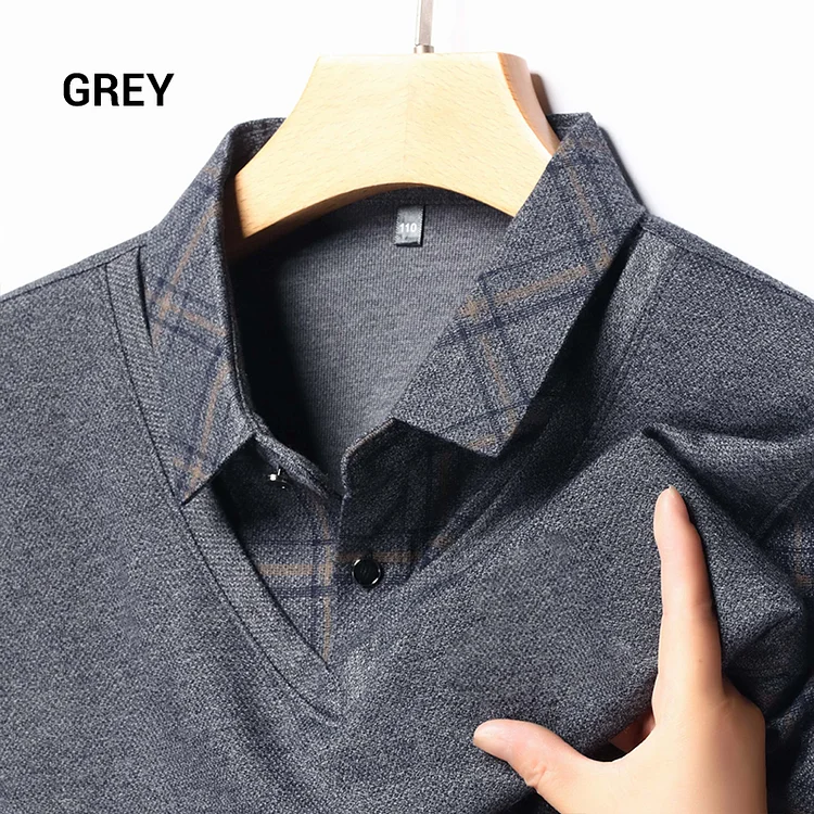Camisa Masculina de Manga Longa com Lapela e Efeito Duas Peças