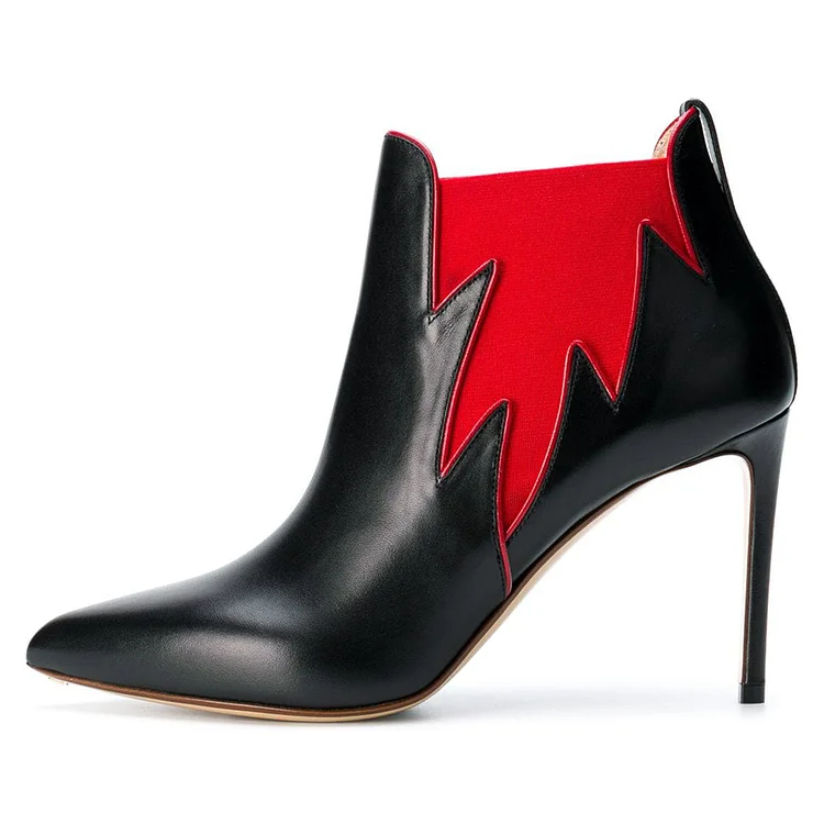 Black and Red Chelsea Boots Stiletto Heel Fashion Ankle Boots |FSJ Shoes