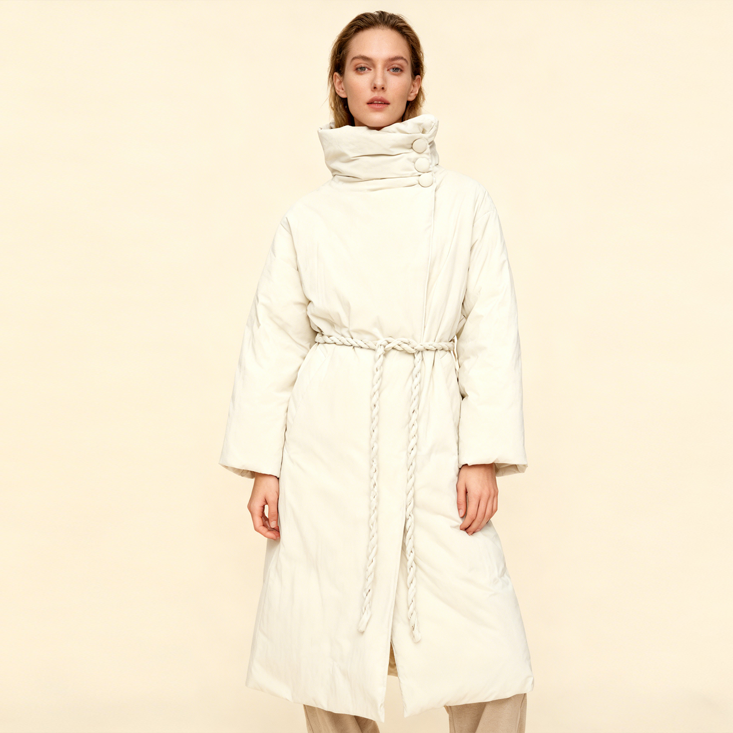 Women's Down Jacket Turtleneck with Button Detail REAL SILK LIFE