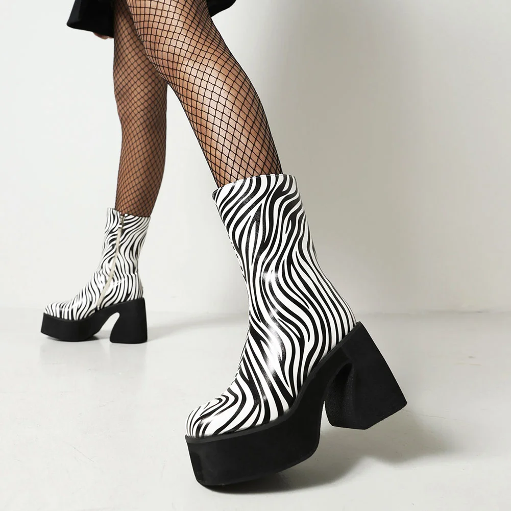 Qengg Brand New Fashion Platform Chunky Block High Heels Love Heart Women Boots Fashion Party Designer Casual Ladies Shoes