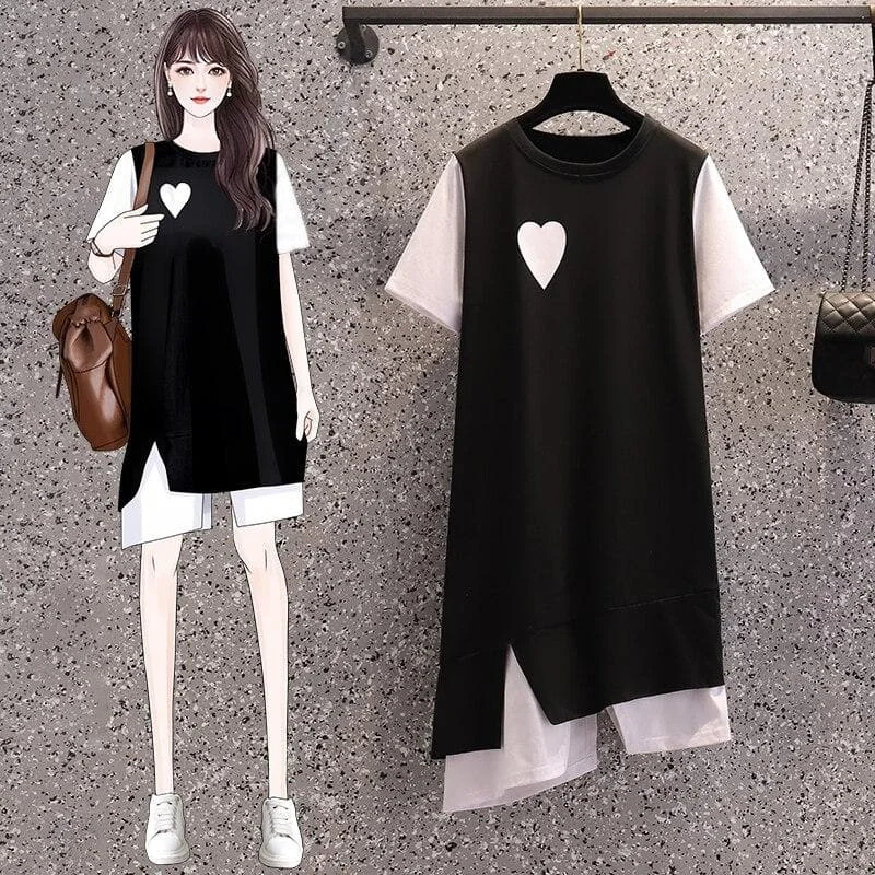 Black White Irregular Love Heart Cute Casual Dress SP16057