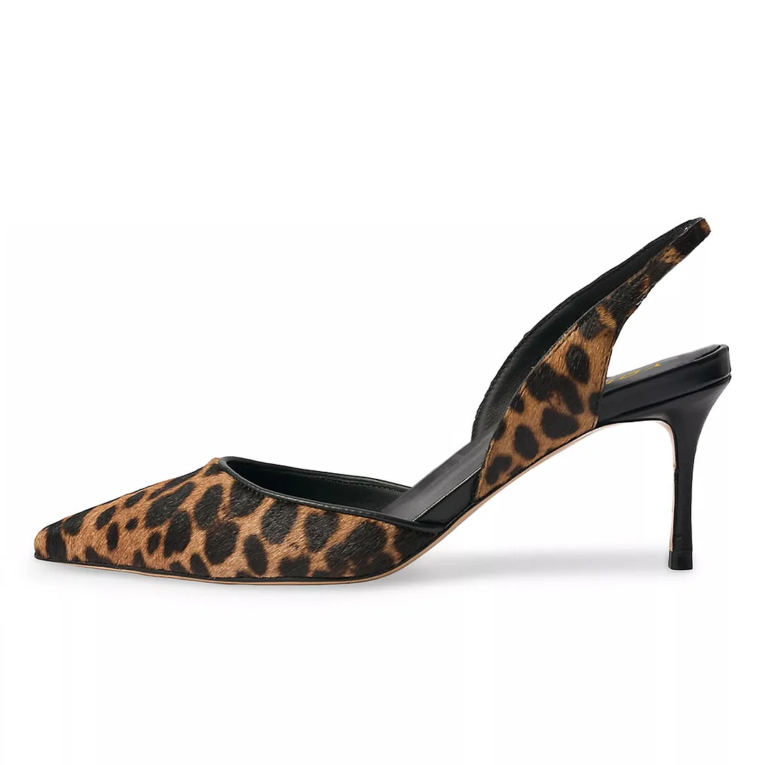 Leopard Print Pointed Toe Slingback Shoes with Stiletto Heels