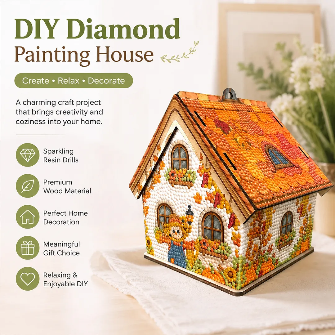 DIY Wooden House Diamond Art Painting Kit for Adults Home (Autumn Harvest)