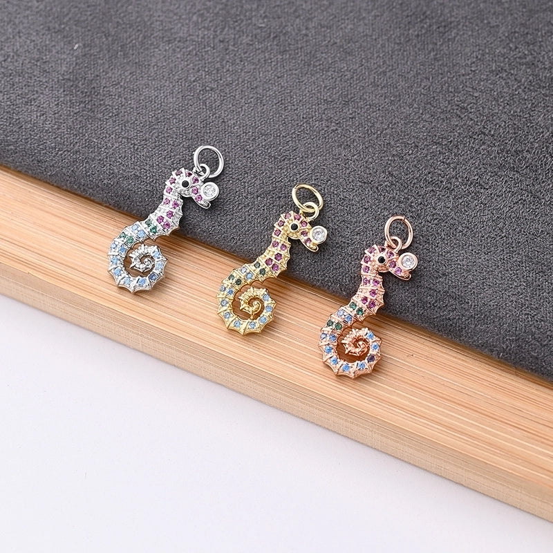 One Pack 9.5*21.5mm Hole 3~3.9mm Copper Zircon Rose Gold Plated White Gold Plated Gold Plated Hippocampus Simple Polished Pendant