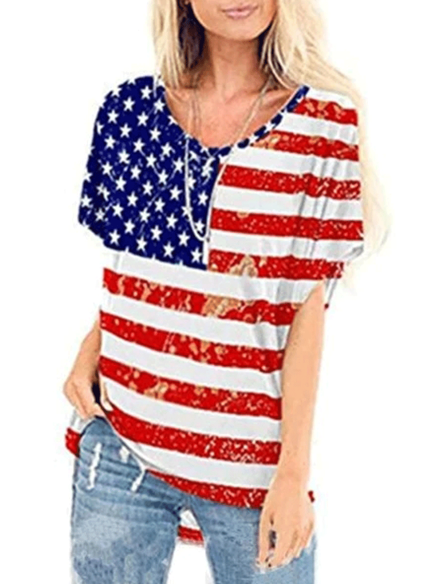 American Flag Star Stripes Print Top