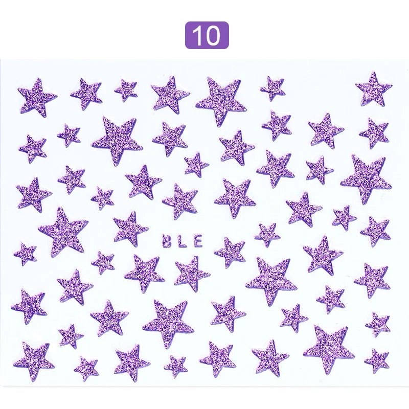 1 Sheet 3D Nail Slider Stars Glitter Shiny Decoration Decal DIY Transfer Adhesive Colorful Nail Art Tips
