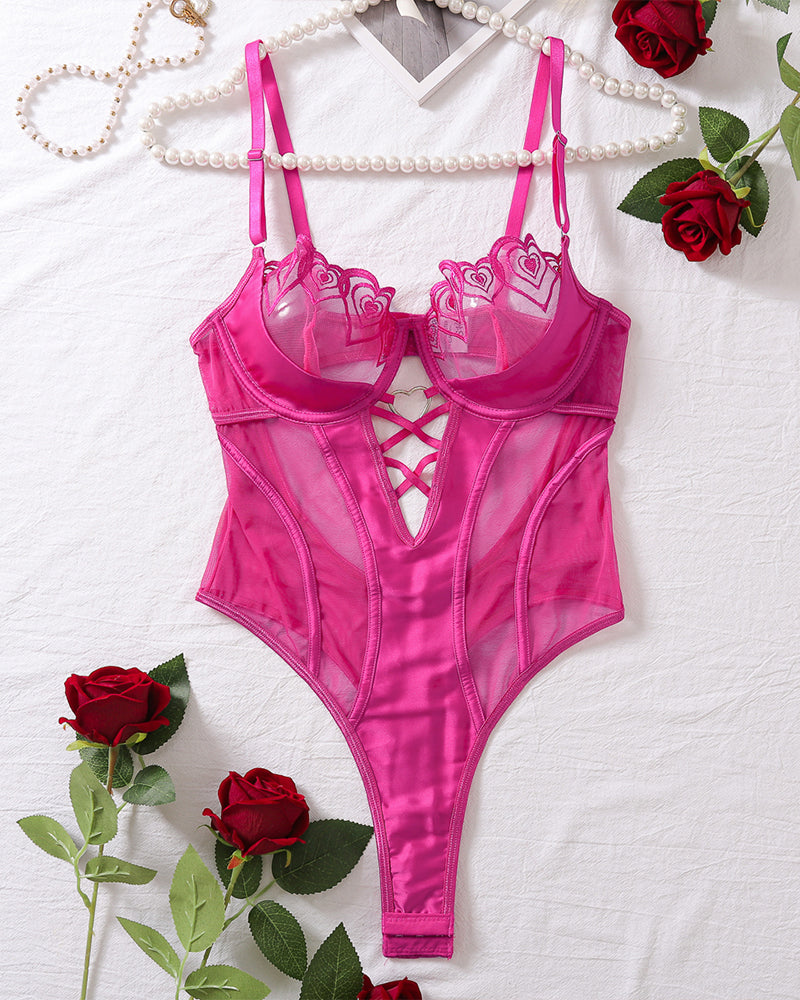 Lovingerie - Push-Up Heart-Shaped Embroidery Bodysuit