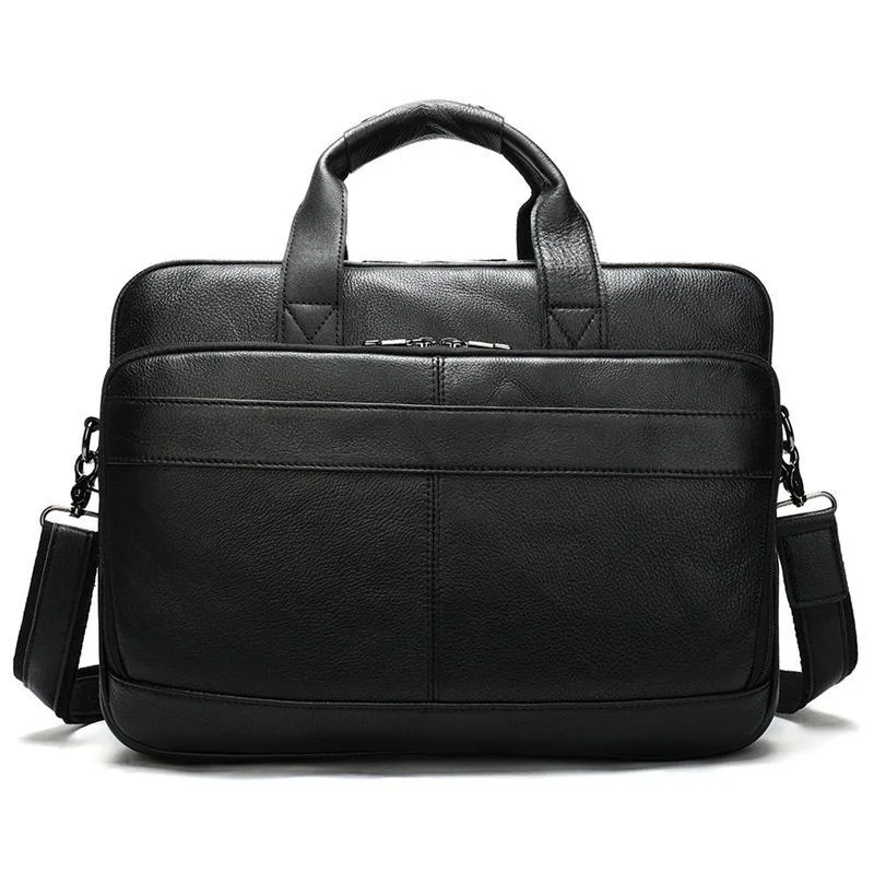 Casual Business Solid Color Handbag 15.6-Inch Computer Bag Leather Crossbody Bag