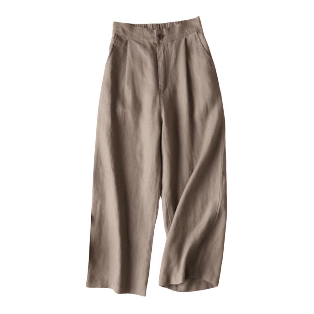 Querysynth Women Pants High Waist Button Zipper Fly Casual Trousers Solid Color Straight Wide Leg Long Pants Leisure Daily Wear
