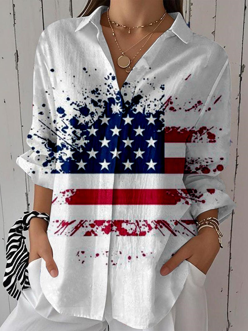 Women Long Sleeve V-neck Graphic Floral Printed Top