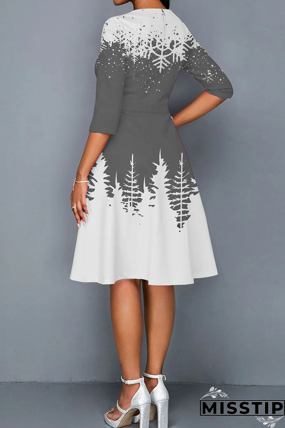 Blue Casual Print Patchwork O Neck A Line Dresses