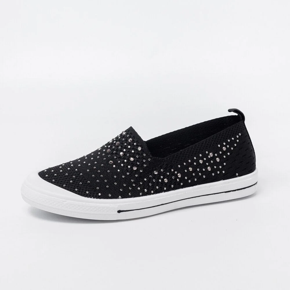 women's summer sneakers Ladies  Shoes Flat Loafers Crystal Fashion white Bling Sneakers knit Slip On Breathable Casual Shoes