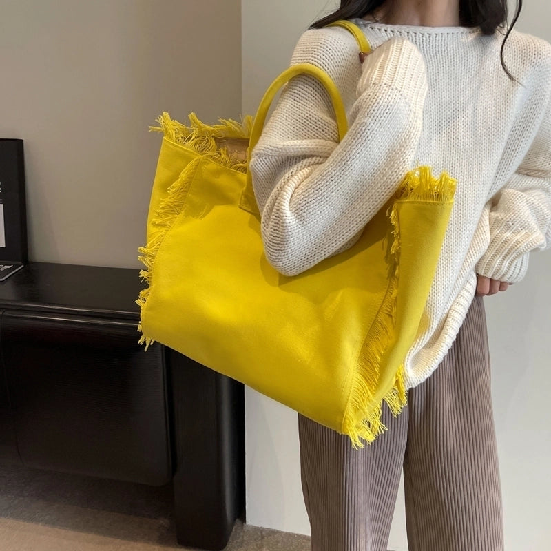 Women’s Canvas Solid Color Basic Streetwear Sewing Thread Square Open Shoulder Bag Square Bag Underarm Bag
