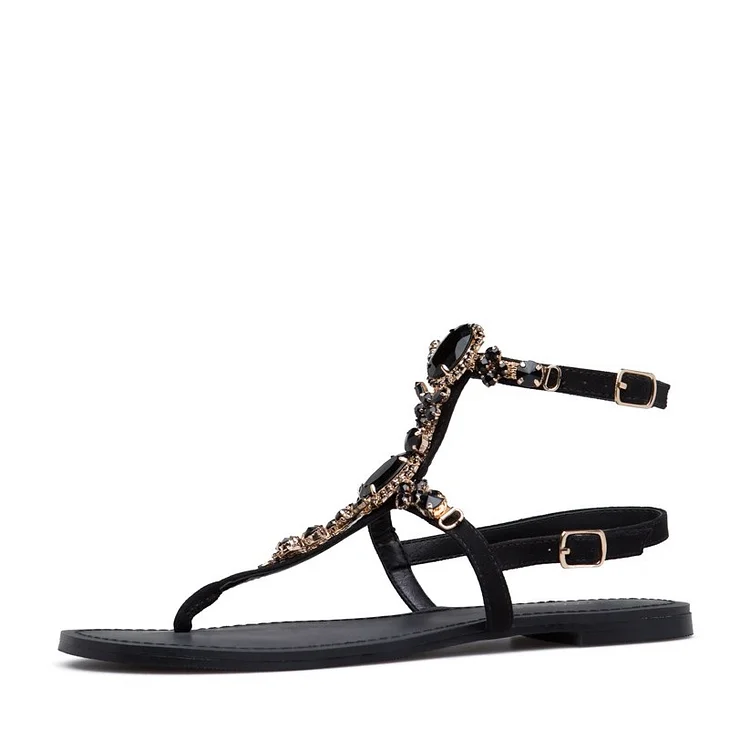 Black Rhinestone Flip-Flops Beach Sandals Vdcoo