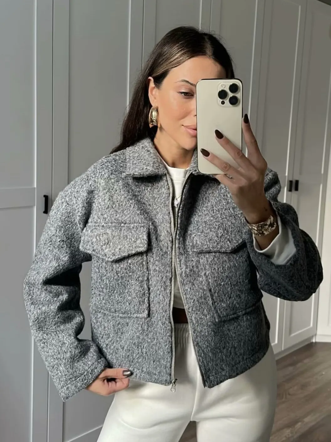 Nigikala Nigikala Spring And Autumn And Winter New Women's Beads Leather, The Short Loose Casual Hair Coat B62805