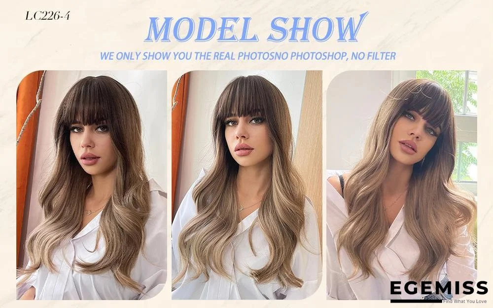 Long Brown Wigs with Bangs  Wave Synthetic Wigs for  Women | EGEMISS
