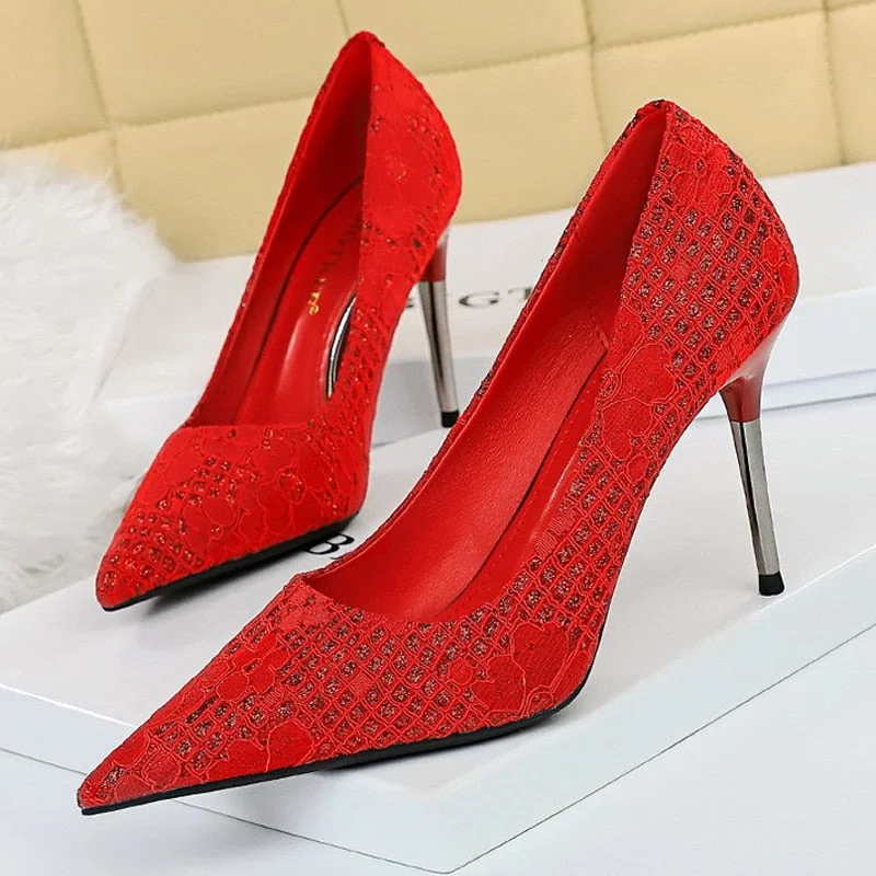 BIGTREE Shoes Fashion Women Pumps Sequin Cloth Pumps Women Shoes Stiletto High Heels Wedding Shoes Women Heels Plus Size 42 43