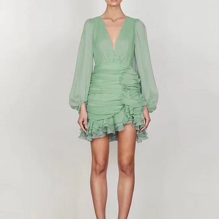 Long Sleeve Party Dress Green SE808