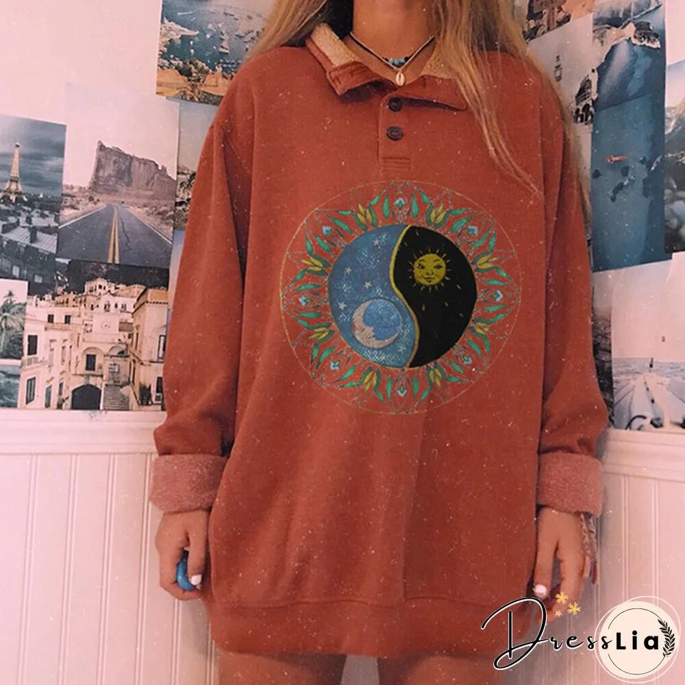 Vintage Casual Long-Sleeved Printed Sweatshirt