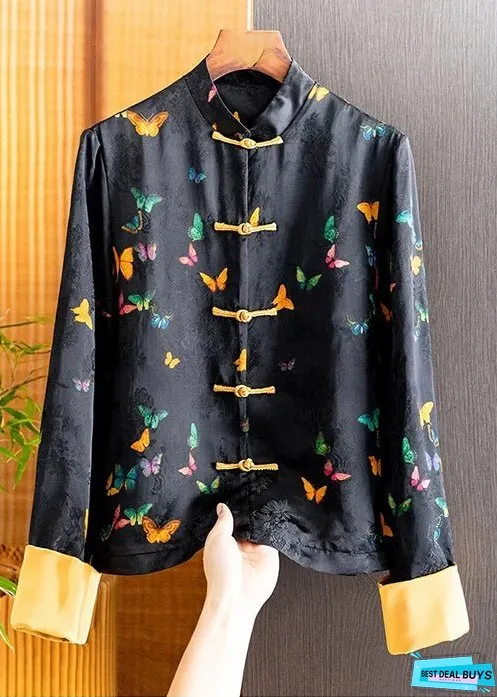 Retro Yellow Butterfly Jacquard Jacket Casual Chic Loose Temperament Top