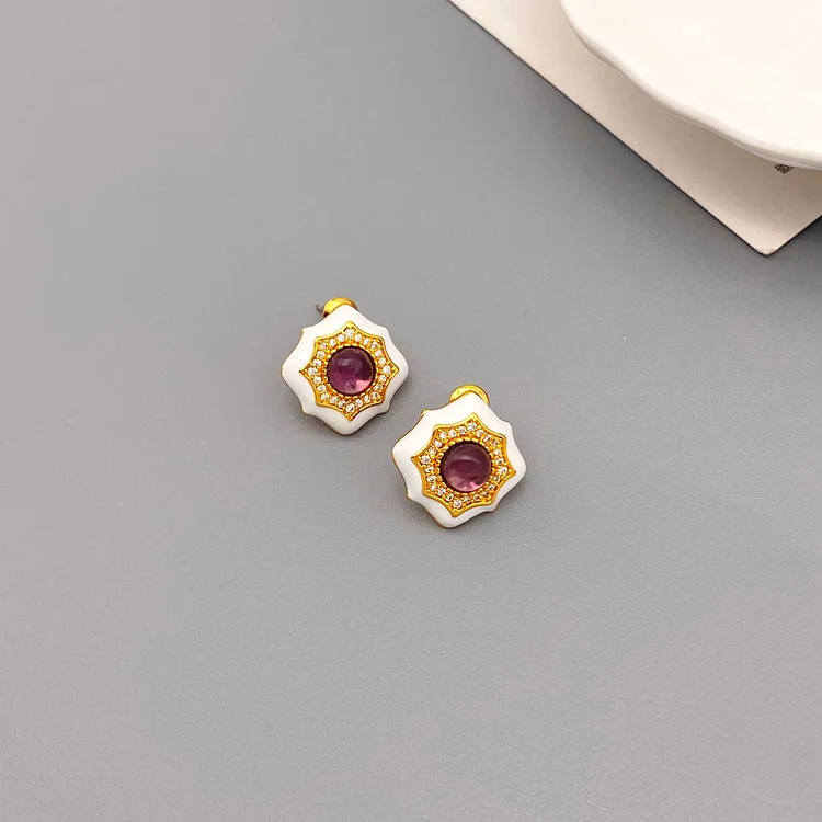 Luan Tail Amethyst Stone Droplet Glazed Earrings