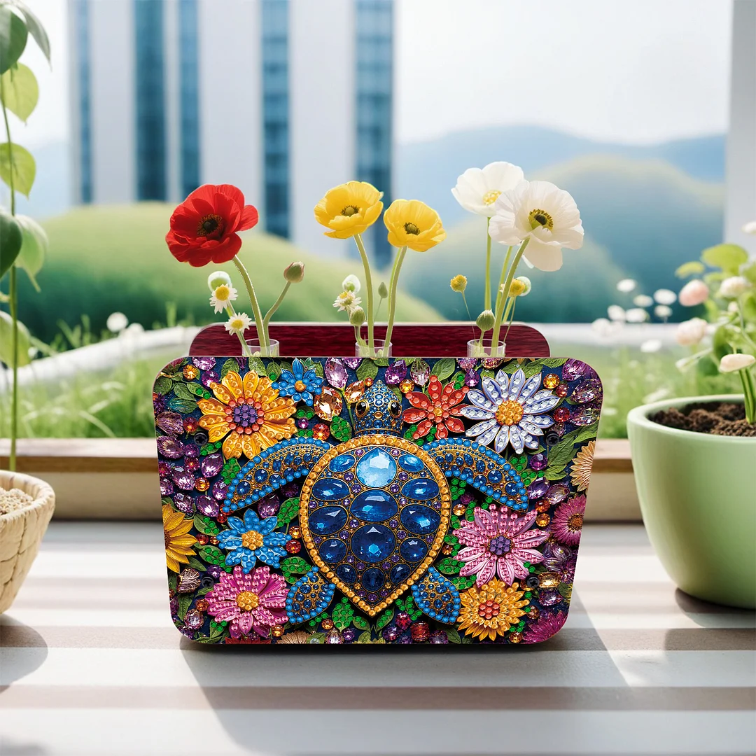 Turtle DIY Flower Vase Wooden Double Sided Desktop Diamond Art Kit Home Decor