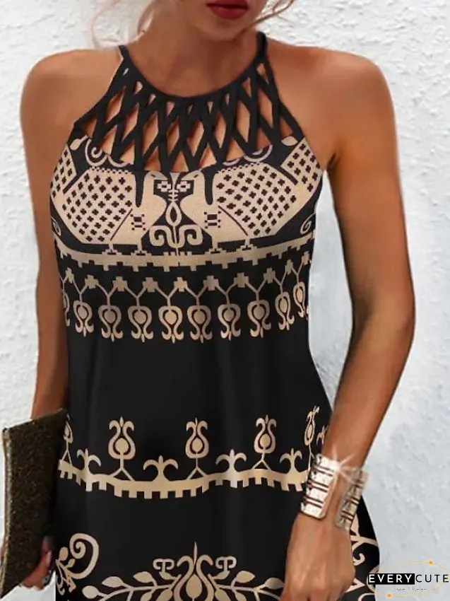 Casual Dress Shift Mini Black Green Dark Blue Sleeveless Floral Ruched Spring Summer